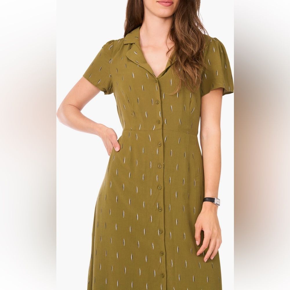 Halogen Metallic Accent Tie Back MIDI Shirt Dress - Picture 3 of 4